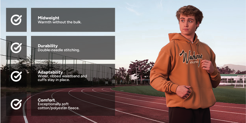 Male Wearing Champion Powerblend Fleece Hoodie